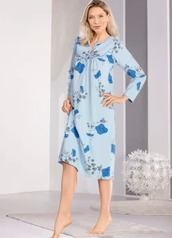 Clearance BADER Nachthemd, wadenlang mit Knopfleiste BLAU-GRAU