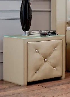 Online BADER Nachttisch mit Schublade und Glasplatte CREME