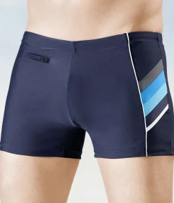 Hot NATURANA Badehose in höherer Kastenform mit Reißverschlusstasche MARINE-AQUA-WEISS