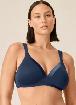 Clearance BADER Naturana BH mit Satinblende am Dekolleté MARINE