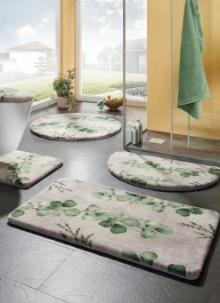 Best BADER Naturnahe Badgarnitur mit Eukalyptus-Blätter-Motiv BEIGE-GRÜN