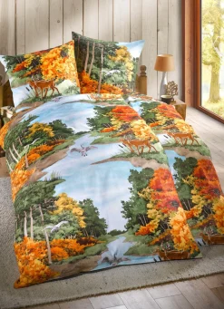 Hot DOBNIG Naturnahe Bettwäsche-Garnitur in Biber-Qualität MULTICOLOR