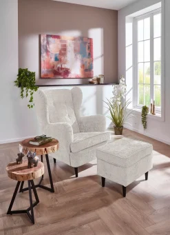 New BADER Ohrenbackensessel mit Hocker CREME