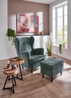 Sale BADER Ohrenbackensessel mit Hocker GRÜN