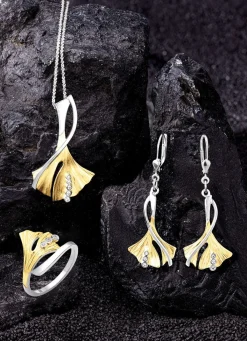 BADER Ohrringe Ginkgoblatt in Bicolor mit synth. Zirkonia