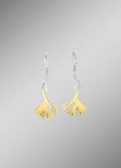 BADER Ohrringe Ginkgoblatt in Bicolor mit synth. Zirkonia