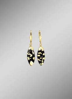 Sale BADER Ohrringe mit Onyx, beh. und Bergkristall mit Blattgold-Triplette