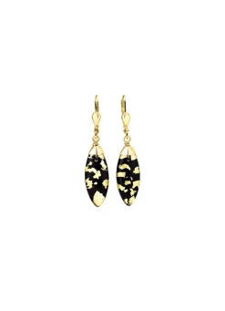Sale BADER Ohrringe mit Onyx, beh. und Bergkristall mit Blattgold-Triplette