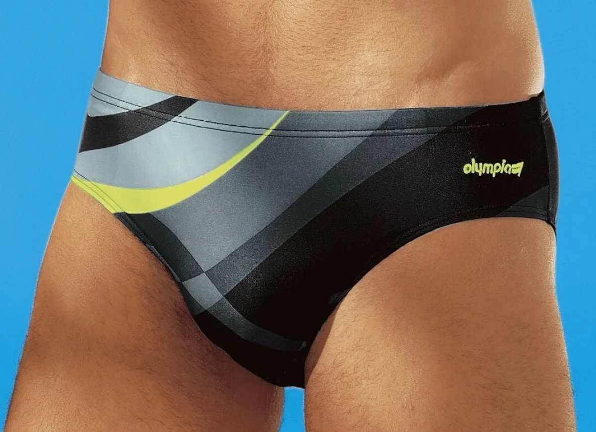 New OLYMPIA BEACHFASHION Olympia Badehose in Slipform mit buntem Druckdessin SCHWARZ-BUNT