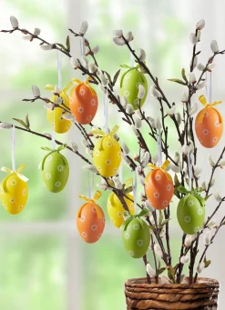 BADER Ostereier mit frühlingshaftem Motiv, 12er-Set GELB-GRÜN-ORANGE