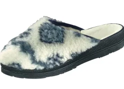 Best BADER Pantoffel aus bedrucktem Plüschmaterial ECRU-BLAU