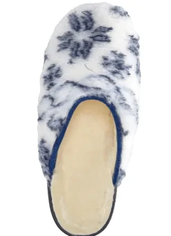 Best BADER Pantoffel aus bedrucktem Plüschmaterial ECRU-BLAU