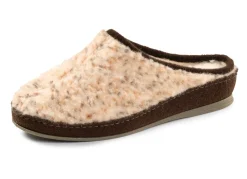 New BADER Pantoffel aus gesprenkeltem Wollplüsch BEIGE-BRAUN