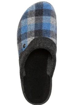 Sale BADER Pantoffel aus kariertem Textilmaterial BLAU-GRAU