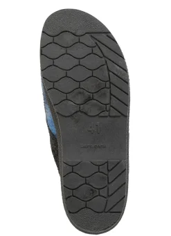Sale BADER Pantoffel aus kariertem Textilmaterial BLAU-GRAU