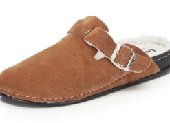 New BADER Pantoffel aus weichem Veloursleder COGNAC