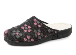 Hot BADER Pantoffel mit Blüten-Dessin ANTHRAZIT-ROSA