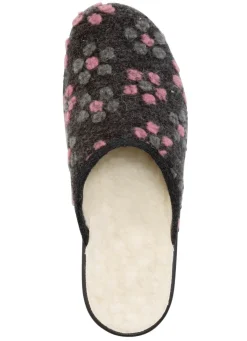 Hot BADER Pantoffel mit Blüten-Dessin ANTHRAZIT-ROSA