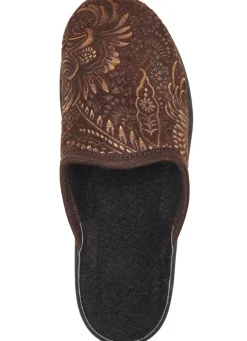 Discount BADER Pantoffel mit floralem Muster BRAUN