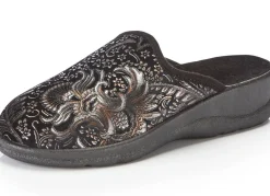 New BADER Pantoffel mit floralem Muster SCHWARZ