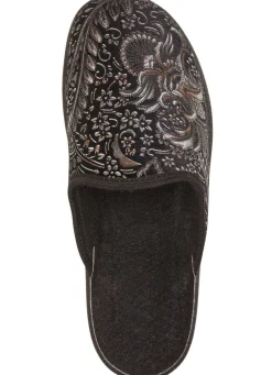 New BADER Pantoffel mit floralem Muster SCHWARZ