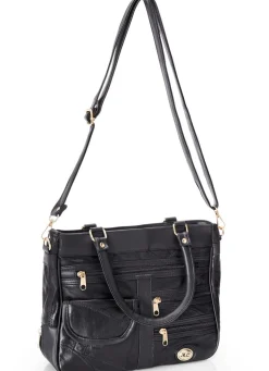 BADER Patchwork-Tasche mit abnehmbarem Umhängeriemen SCHWARZ