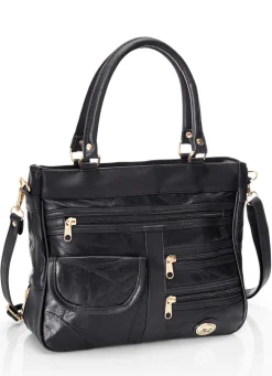 BADER Patchwork-Tasche mit abnehmbarem Umhängeriemen SCHWARZ