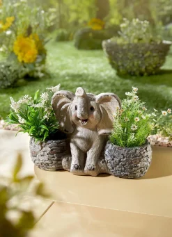 New BADER Pflanztopf Elefant aus Polyresin GRAU