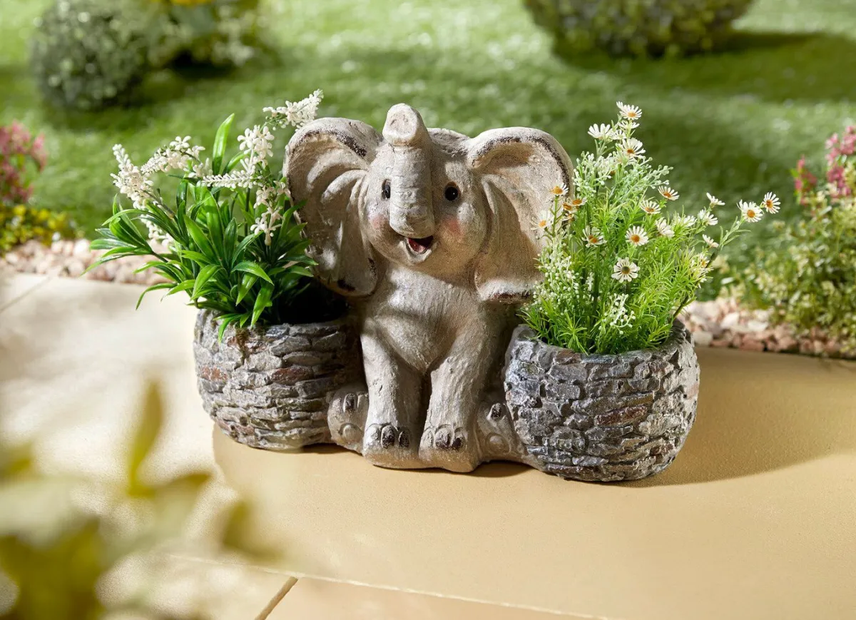 New BADER Pflanztopf Elefant aus Polyresin GRAU