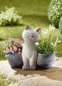 Clearance BADER Pflanztopf Katze aus Polyresin GRAU