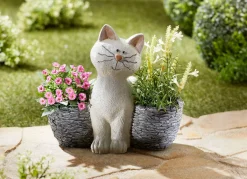 Clearance BADER Pflanztopf Katze aus Polyresin GRAU