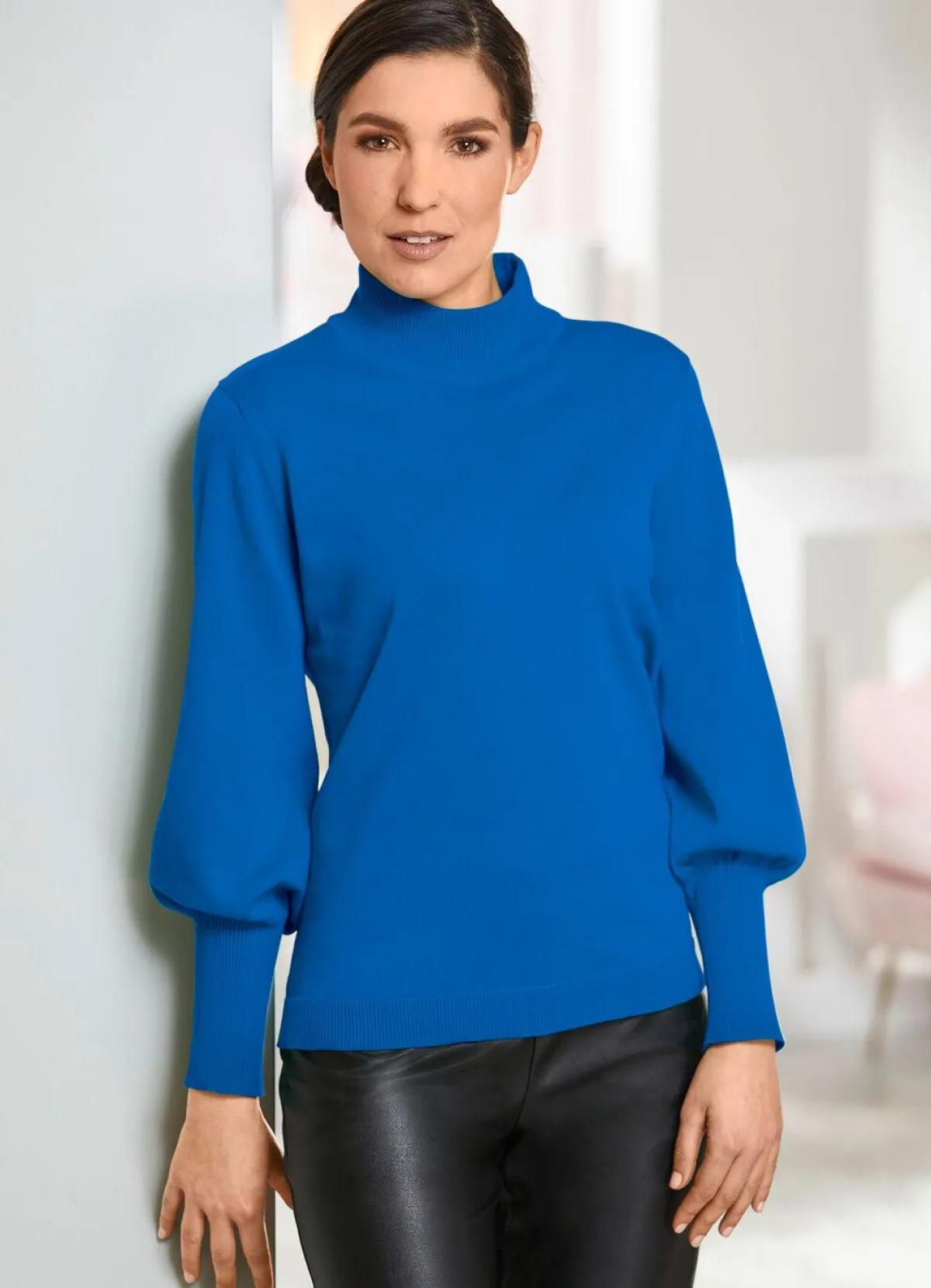 Online BADER Pima-Pullover in Feinstrick MITTELBLAU