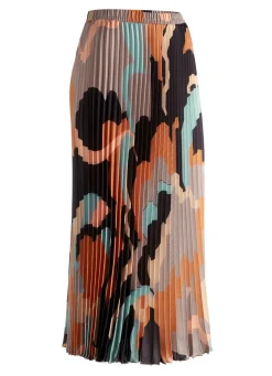 New KLAUS MODELLE MADE IN GERMANY Plissee-Rock in ausdrucksstarker Dessinierung SCHWARZ-SALBEI-ZIMT-BEIGE