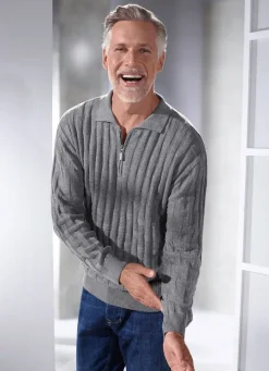 New BADER Polopullover mit kurzem Reißverschluss in 3 Farben GRAU MELIERT