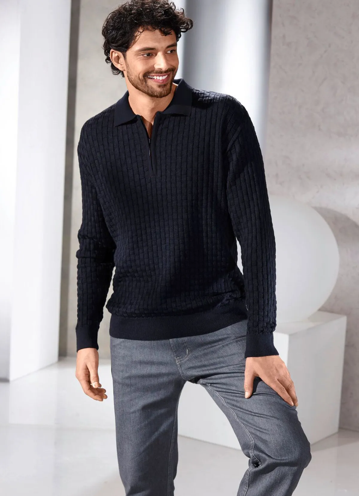 Discount BADER Polopullover mit kurzem Reißverschluss in 3 Farben MARINE