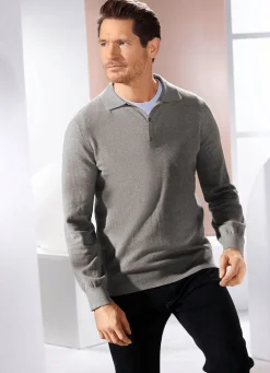 Online BADER Polopullover mit kurzer Knopfleiste in 4 Farben GRAU MELIERT