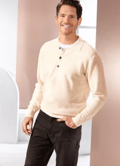 New BADER Polopullover mit kurzer Knopfleiste in 3 Farben ECRU