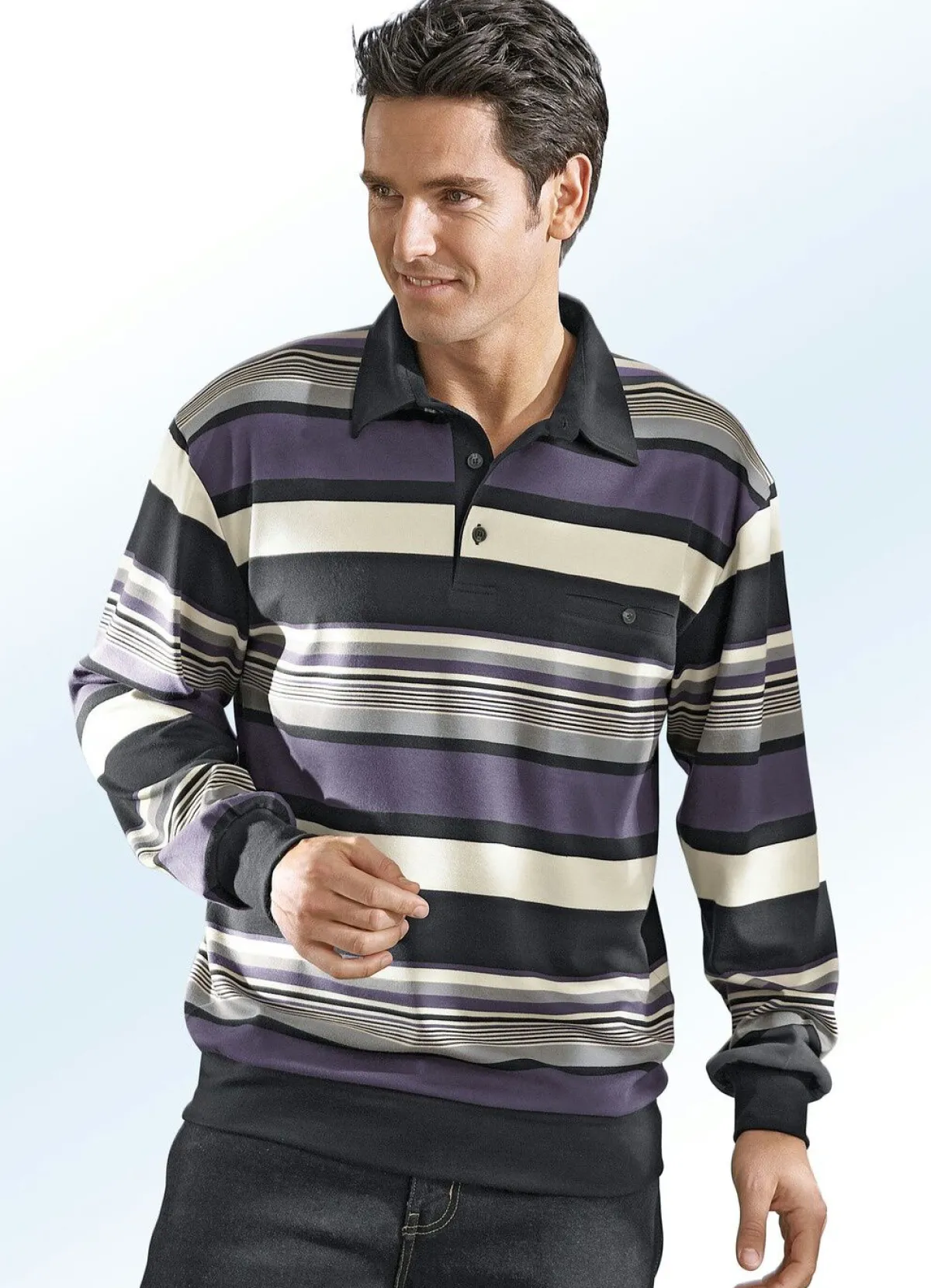 BADER Poloshirt in 3 Farben AUBERGINE-SCHWARZ-GRAU-BEIGE