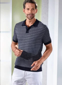Best BADER Poloshirt in Strickqualität MARINE-WEISS