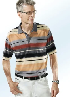 Discount BADER Poloshirt mit Allover-Dessin GRAU-ORANGE