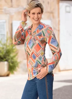 Best BADER Poloshirt mit angedeuteten Pattentasche KORALLE-BLAU-BEIGE