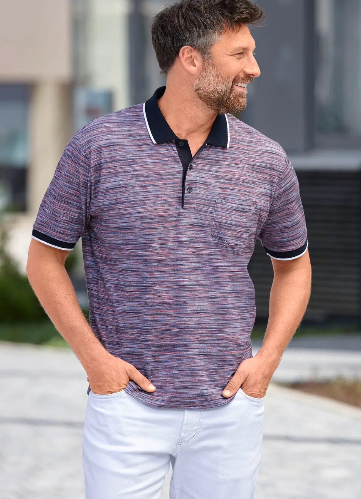 Sale BADER Poloshirt mit Brusttasche KORALLE-AQUA MELIERT