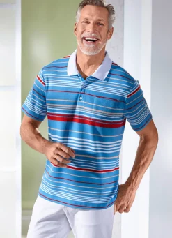 Outlet BADER Poloshirt mit Brusttasche TÜRKIS GESTREIFT