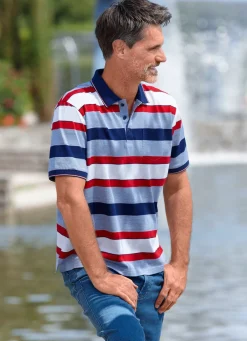 BADER Poloshirt mit Brusttasche HELLBLAU-MARINE-WEISS-ROT