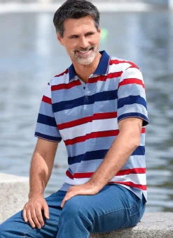 BADER Poloshirt mit Brusttasche HELLBLAU-MARINE-WEISS-ROT