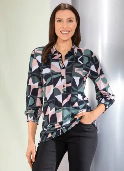 Clearance BADER Poloshirt mit kurzer Knopfleiste GRÜN-SCHWARZ-ROSÉ