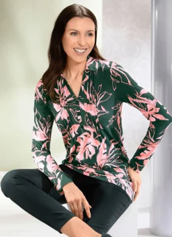 New BADER Poloshirt mit kurzer Zierknopfleiste GRÜN-ROSÉ