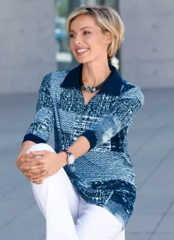 New BADER Poloshirt mit 3/4-langen Ärmeln in 3 Farben MARINE-JEANSBLAU