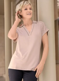 BADER Poloshirt mit Lochstickerei SAND