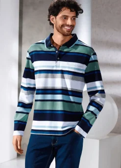 Online BADER Poloshirt mit Seitenschlitzen JADEGRÜN-MARINE-WEISS